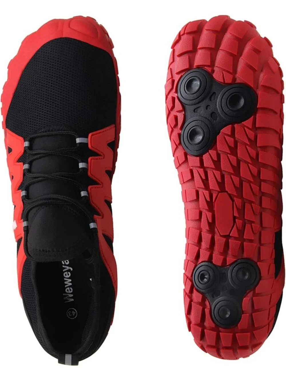 Weweya Mens Black Red Rubber Minimalist Barefoot Wide Toe Lace Up Athletic Shoes